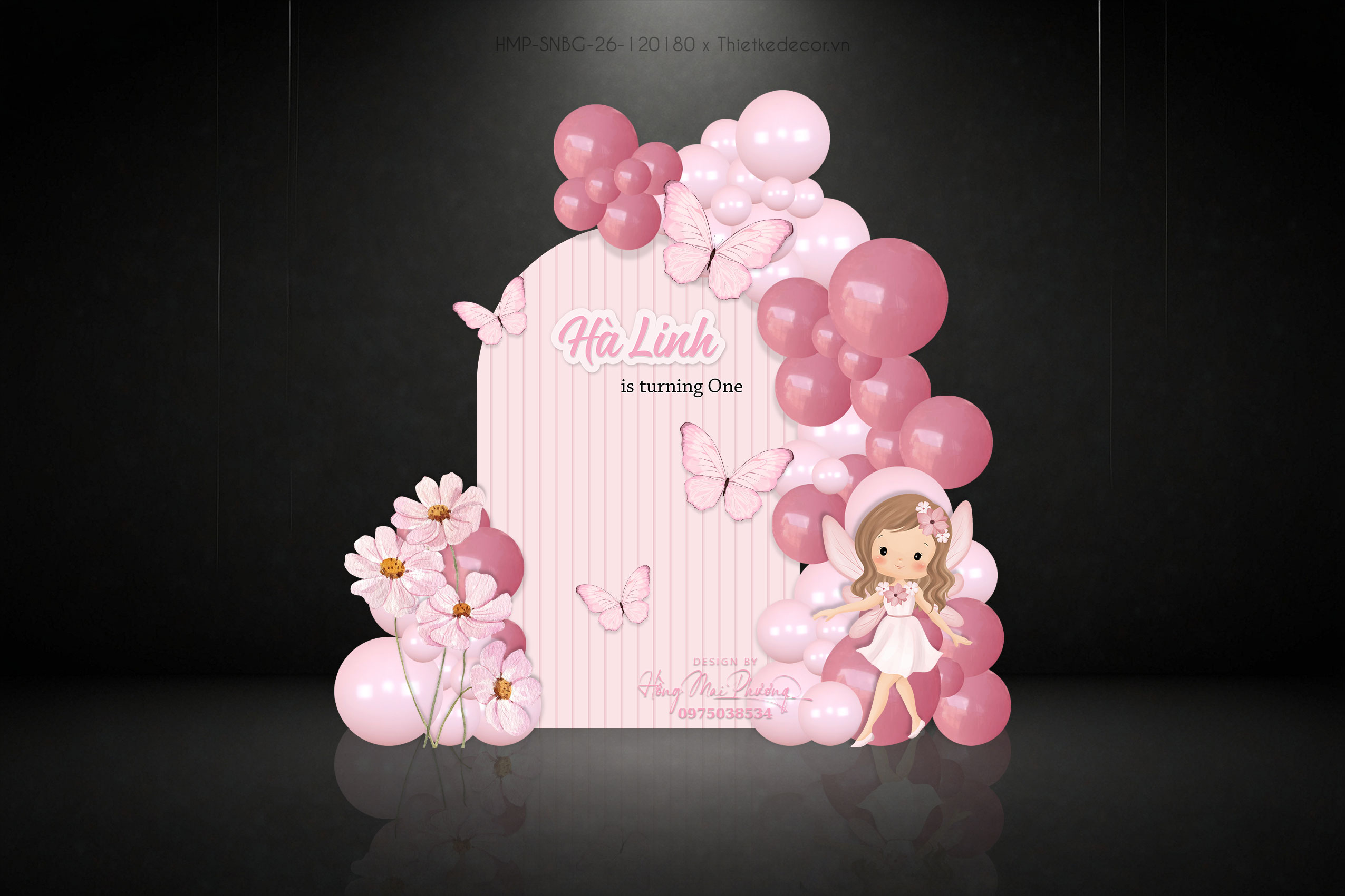 Sinh nhật bé gái tone hồng hoa bướm xinh xắn